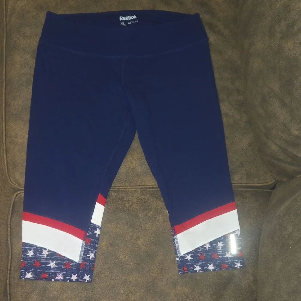 Womens Reebok Blue Leggings With a Red & White Trim and Star Design ~ Size XL - Picture 10 of 16